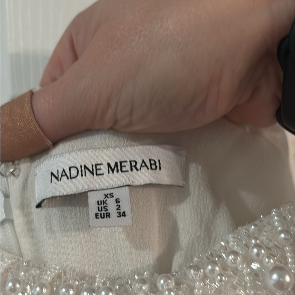 NADINE MERABI Ivory Pearl-Embellished Dress